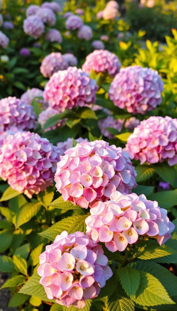 Lush, vibrant hydrangeas in full bloom, their large, rounded flower heads adorning a well-tended garden in soft, golden afternoon light. The plants are set against a backdrop of verdant foliage, their delicate petals catching the gentle breeze. The scene evokes a sense of tranquility and natural beauty, inviting the viewer to imagine the steps involved in planting and caring for these stunning, resilient flowers. The composition highlights the hydrangeas as the focal point, emphasizing their graceful form and vibrant hues within a serene, picturesque setting. Lush, vibrant hydrangeas in full bloom, their large, rounded flower heads adorning a well-tended garden in soft, golden afternoon light. The plants are set against a backdrop of verdant foliage, their delicate petals catching the gentle breeze. The scene evokes a sense of tranquility and natural beauty, inviting the viewer to imagine the steps involved in planting and caring for these stunning, resilient flowers. The composition highlights the hydrangeas as the focal point, emphasizing their graceful form and vibrant hues within a serene, picturesque setting.