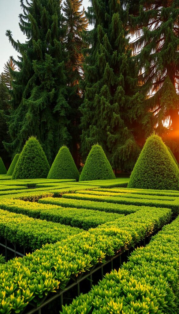 Prompt A lush, verdant scene of neatly trimmed hedges and towering evergreen trees, bathed in the soft, warm light of a golden hour sunset. The hedges, their intricate patterns and sharp edges meticulously sculpted, form a harmonious backdrop for the stately conifers, their dense, emerald foliage reaching skyward. The composition is balanced, with a sense of tranquility and order, inviting the viewer to contemplate the art of thoughtful pruning and shaping, where form and function coexist in perfect harmony. The image is captured with a wide-angle lens, emphasizing the depth and scale of the landscape, while a shallow depth of field adds a sense of dreamlike quality to the scene. Prompt A lush, verdant scene of neatly trimmed hedges and towering evergreen trees, bathed in the soft, warm light of a golden hour sunset. The hedges, their intricate patterns and sharp edges meticulously sculpted, form a harmonious backdrop for the stately conifers, their dense, emerald foliage reaching skyward. The composition is balanced, with a sense of tranquility and order, inviting the viewer to contemplate the art of thoughtful pruning and shaping, where form and function coexist in perfect harmony. The image is captured with a wide-angle lens, emphasizing the depth and scale of the landscape, while a shallow depth of field adds a sense of dreamlike quality to the scene.