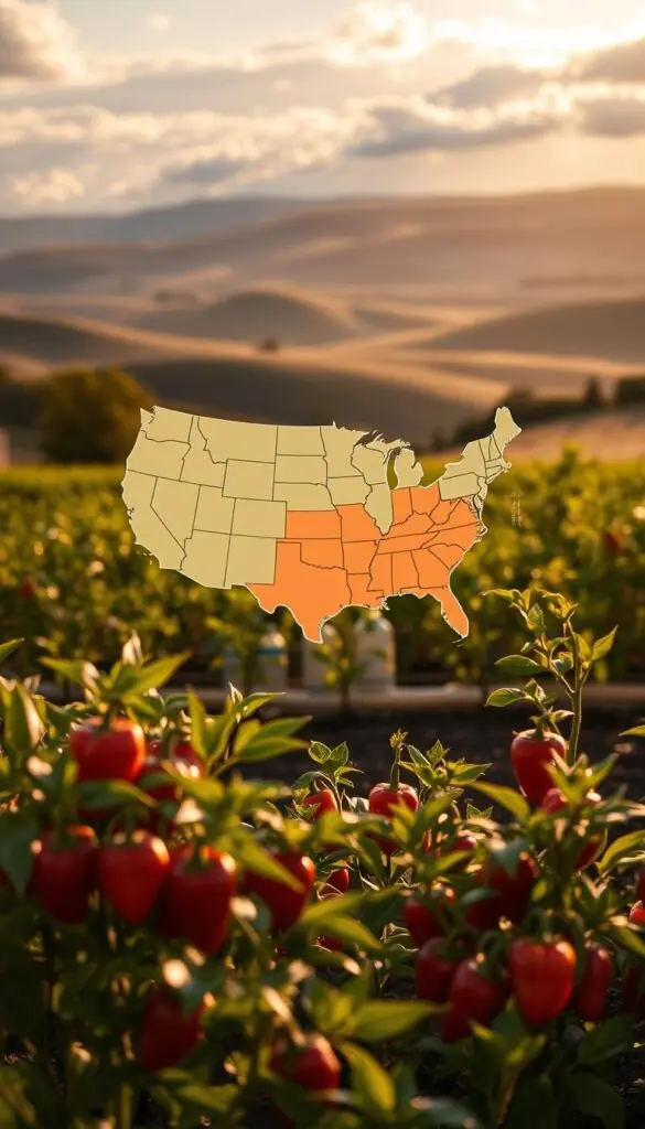 Season temperatures, a vibrant depiction of the United States' thermal diversity. In the foreground, a lush garden bursting with thriving pepper plants, their leaves casting delicate shadows on the soil. The middle ground showcases a map of the continental U.S., each region subtly shaded to illustrate the varying seasonal temperature ranges, from the sun-drenched Southwest to the crisp Northeasterly climes. In the background, a sweeping vista of rolling hills and cloudscapes, illuminated by a warm, golden glow that imbues the scene with a sense of tranquility and abundance. Captured with a wide-angle lens, this image conveys the harmonious relationship between the ideal growing conditions and the distinct seasonal patterns that shape the nation's diverse agricultural landscape. Season temperatures, a vibrant depiction of the United States' thermal diversity. In the foreground, a lush garden bursting with thriving pepper plants, their leaves casting delicate shadows on the soil. The middle ground showcases a map of the continental U.S., each region subtly shaded to illustrate the varying seasonal temperature ranges, from the sun-drenched Southwest to the crisp Northeasterly climes. In the background, a sweeping vista of rolling hills and cloudscapes, illuminated by a warm, golden glow that imbues the scene with a sense of tranquility and abundance. Captured with a wide-angle lens, this image conveys the harmonious relationship between the ideal growing conditions and the distinct seasonal patterns that shape the nation's diverse agricultural landscape.