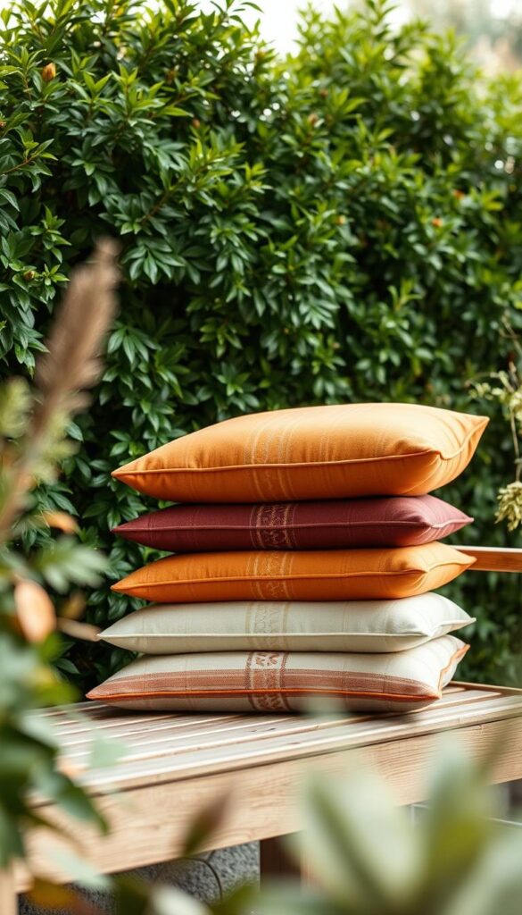 Seasonal care cushions, neatly folded and stacked, resting on a wooden bench against a backdrop of lush greenery. The cushions are in warm, autumnal hues, with subtle patterns and textures that evoke the changing seasons. Soft, diffused lighting bathes the scene, creating a serene and cozy atmosphere. The composition is balanced, with the cushions taking center stage, surrounded by the natural elements that complement their seasonal theme. The angle is slightly angled, giving the viewer a sense of depth and inviting them to imagine the care and attention required to properly maintain these outdoor furnishings. Seasonal care cushions, neatly folded and stacked, resting on a wooden bench against a backdrop of lush greenery. The cushions are in warm, autumnal hues, with subtle patterns and textures that evoke the changing seasons. Soft, diffused lighting bathes the scene, creating a serene and cozy atmosphere. The composition is balanced, with the cushions taking center stage, surrounded by the natural elements that complement their seasonal theme. The angle is slightly angled, giving the viewer a sense of depth and inviting them to imagine the care and attention required to properly maintain these outdoor furnishings.