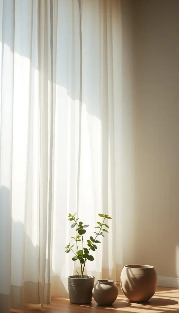 Sunlight filtering through a gossamer curtain, casting a soft, hazy glow across a minimalist room. Muted tones of natural wood and earthy ceramics create a serene, contemplative atmosphere. A potted plant thrives in the indirect illumination, its leaves gently swaying. The scene is captured from a low, angled perspective, emphasizing the tranquil, ethereal quality of the indirect light. Subtle shadows add depth and dimension, guiding the eye through the peaceful, uncluttered space. Sunlight filtering through a gossamer curtain, casting a soft, hazy glow across a minimalist room. Muted tones of natural wood and earthy ceramics create a serene, contemplative atmosphere. A potted plant thrives in the indirect illumination, its leaves gently swaying. The scene is captured from a low, angled perspective, emphasizing the tranquil, ethereal quality of the indirect light. Subtle shadows add depth and dimension, guiding the eye through the peaceful, uncluttered space.
