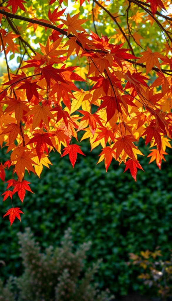 Vibrant autumn leaves cascading in the foreground, capturing the transition from summer to winter. A lush, verdant background frames the scene, with dappled sunlight filtering through the branches above. The leaves display a rich tapestry of colors - fiery reds, golden yellows, and deep oranges, hinting at the coming dormancy. The composition is shot at a medium angle, creating a sense of depth and inviting the viewer to immerse themselves in the serene, natural setting. The overall mood is one of tranquility and anticipation, setting the stage for a productive composting season ahead. Vibrant autumn leaves cascading in the foreground, capturing the transition from summer to winter. A lush, verdant background frames the scene, with dappled sunlight filtering through the branches above. The leaves display a rich tapestry of colors - fiery reds, golden yellows, and deep oranges, hinting at the coming dormancy. The composition is shot at a medium angle, creating a sense of depth and inviting the viewer to immerse themselves in the serene, natural setting. The overall mood is one of tranquility and anticipation, setting the stage for a productive composting season ahead.