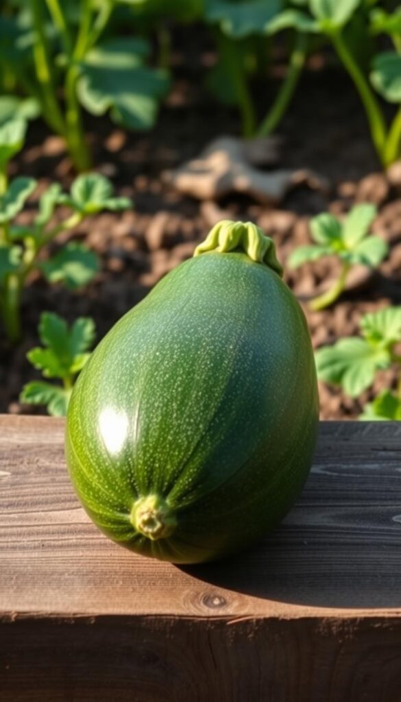 Vibrant green zucchini, freshly harvested from a lush garden. The plump vegetable rests on a rustic wooden surface, illuminated by soft, natural lighting that accentuates its smooth, glossy skin. In the background, a verdant backdrop of leafy plants and earthy tones creates a serene, homely atmosphere, evoking the essence of a bountiful vegetable patch. The composition is framed at a slightly elevated angle, highlighting the zucchini's impressive size and the abundance of this versatile garden staple, ready to be transformed into a delectable side dish. Vibrant green zucchini, freshly harvested from a lush garden. The plump vegetable rests on a rustic wooden surface, illuminated by soft, natural lighting that accentuates its smooth, glossy skin. In the background, a verdant backdrop of leafy plants and earthy tones creates a serene, homely atmosphere, evoking the essence of a bountiful vegetable patch. The composition is framed at a slightly elevated angle, highlighting the zucchini's impressive size and the abundance of this versatile garden staple, ready to be transformed into a delectable side dish.