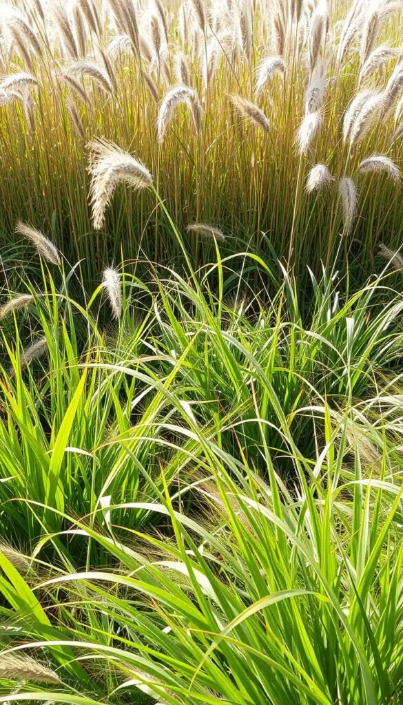 Vibrant, lush cool-season grasses sway gently in the foreground, their blades a verdant green hue. Behind them, the contrasting warm-season grasses stand tall, their golden-brown tones catching the warm rays of the sun. In the middle ground, the two grass types intermingle, creating a visually striking tapestry of textures and colors. The scene is bathed in soft, natural lighting, casting long shadows and highlighting the subtle variations in the grass blades. The overall composition conveys a sense of balance and harmony between the two distinct grass types, reflecting their differences yet complementary nature. Vibrant, lush cool-season grasses sway gently in the foreground, their blades a verdant green hue. Behind them, the contrasting warm-season grasses stand tall, their golden-brown tones catching the warm rays of the sun. In the middle ground, the two grass types intermingle, creating a visually striking tapestry of textures and colors. The scene is bathed in soft, natural lighting, casting long shadows and highlighting the subtle variations in the grass blades. The overall composition conveys a sense of balance and harmony between the two distinct grass types, reflecting their differences yet complementary nature.