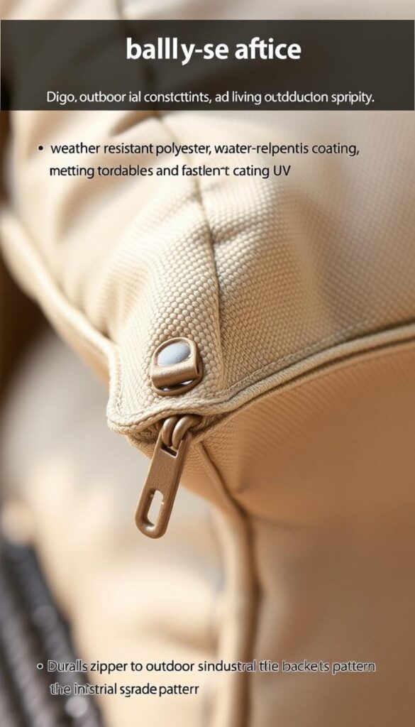 durability details, close-up view of rugged outdoor fabric texture, heavy-duty stitching, sturdy materials like weather-resistant polyester, water-repellent coating, UV-resistant dyes, durable zippers and fasteners, intricate weave pattern, industrial-grade construction, neutral earth-tone colors, diffused natural lighting, high-resolution camera, shallow depth of field, highlighting the quality and longevity of outdoor cushions durability details, close-up view of rugged outdoor fabric texture, heavy-duty stitching, sturdy materials like weather-resistant polyester, water-repellent coating, UV-resistant dyes, durable zippers and fasteners, intricate weave pattern, industrial-grade construction, neutral earth-tone colors, diffused natural lighting, high-resolution camera, shallow depth of field, highlighting the quality and longevity of outdoor cushions