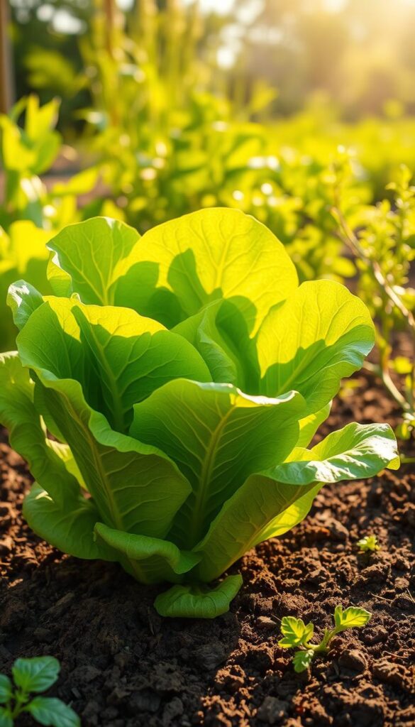 high quality, detailed, photorealistic image of a lush green lettuce plant growing in a sunny summer garden, with its broad leaves gently swaying in a light breeze. The lettuce is surrounded by rich, dark soil, and the scene is illuminated by warm, golden sunlight filtering through wispy clouds. In the background, there are other vibrant green vegetables and herbs thriving in the well-tended garden beds. The composition captures the healthy, vibrant growth of the lettuce, conveying a sense of abundance and the abundance of summer's bounty. high quality, detailed, photorealistic image of a lush green lettuce plant growing in a sunny summer garden, with its broad leaves gently swaying in a light breeze. The lettuce is surrounded by rich, dark soil, and the scene is illuminated by warm, golden sunlight filtering through wispy clouds. In the background, there are other vibrant green vegetables and herbs thriving in the well-tended garden beds. The composition captures the healthy, vibrant growth of the lettuce, conveying a sense of abundance and the abundance of summer's bounty.