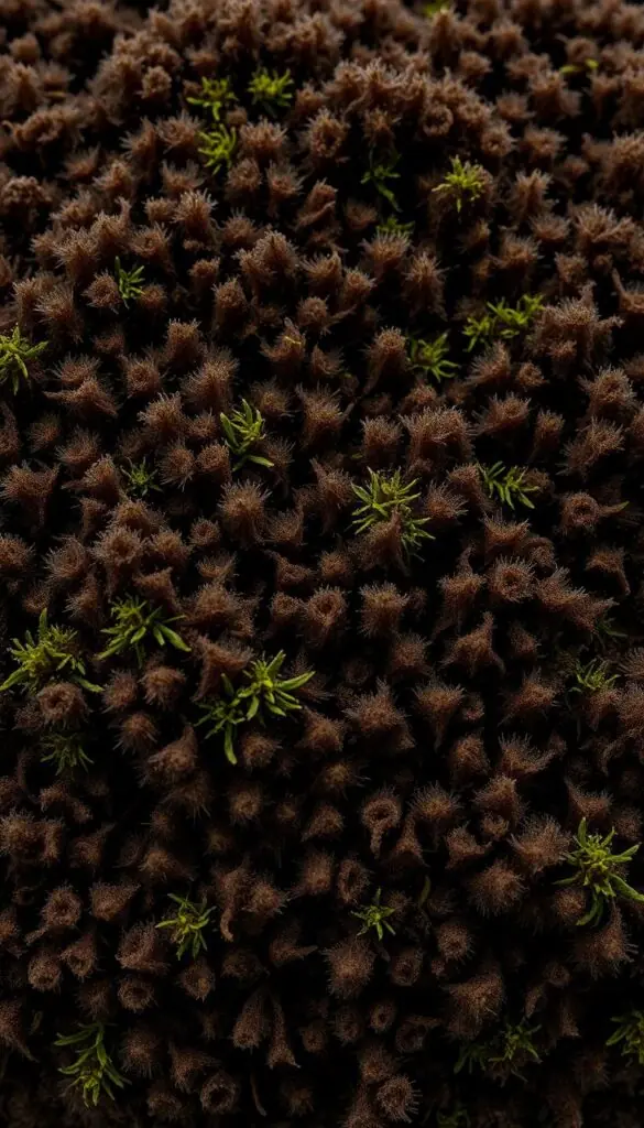 peat moss, close-up view of the spongy, fibrous texture of the dark brown organic material, detailed and highly realistic, evenly lit from above to showcase the intricate structure, shallow depth of field to focus attention, studio lighting, high quality, 4K resolution peat moss, close-up view of the spongy, fibrous texture of the dark brown organic material, detailed and highly realistic, evenly lit from above to showcase the intricate structure, shallow depth of field to focus attention, studio lighting, high quality, 4K resolution